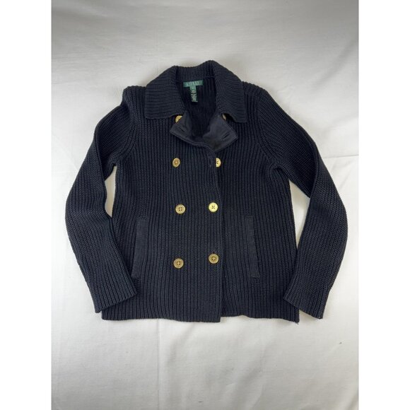 Ralph Lauren Sweaters - Lauren Ralph Knit Cardigan Black Cotton M Gold Button